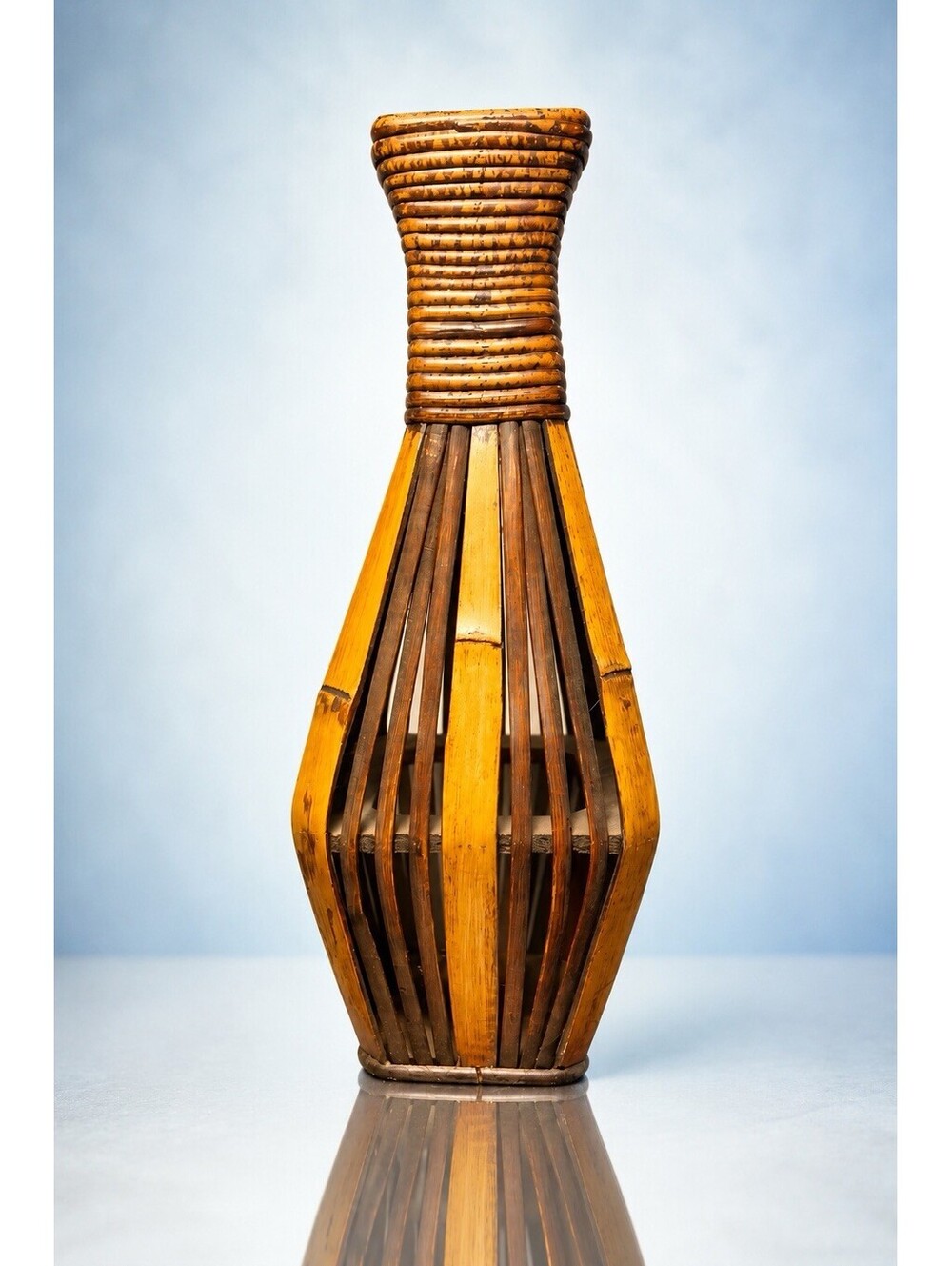Hosley 2005 Vase Split Bamboo Woven Rattan Decorative Ikebana, 3.5x13.5”
